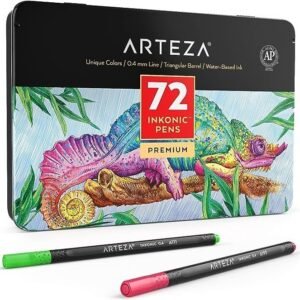 ARTEZA Inkonic Fineliner Fine Point Pens, Set of 72, 0.4mm Tips, Ergonomic Barrels, Brilliant Assorted Colors, Art Pens for Drawing, Journaling, Calligraphy, Fine Tip Markers, Art Supplies